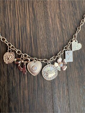 Gold-Tone Charm Necklace with Love, Heart & Floral Accents